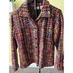 Vintage Y2K Chico’s Bouclé Tweed Jacket Size 1 (M) Collared Button Front Blazer